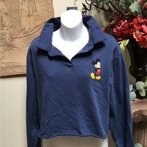 Disney Blue Gray Mickey Mouse Cropped Sweatshirt
